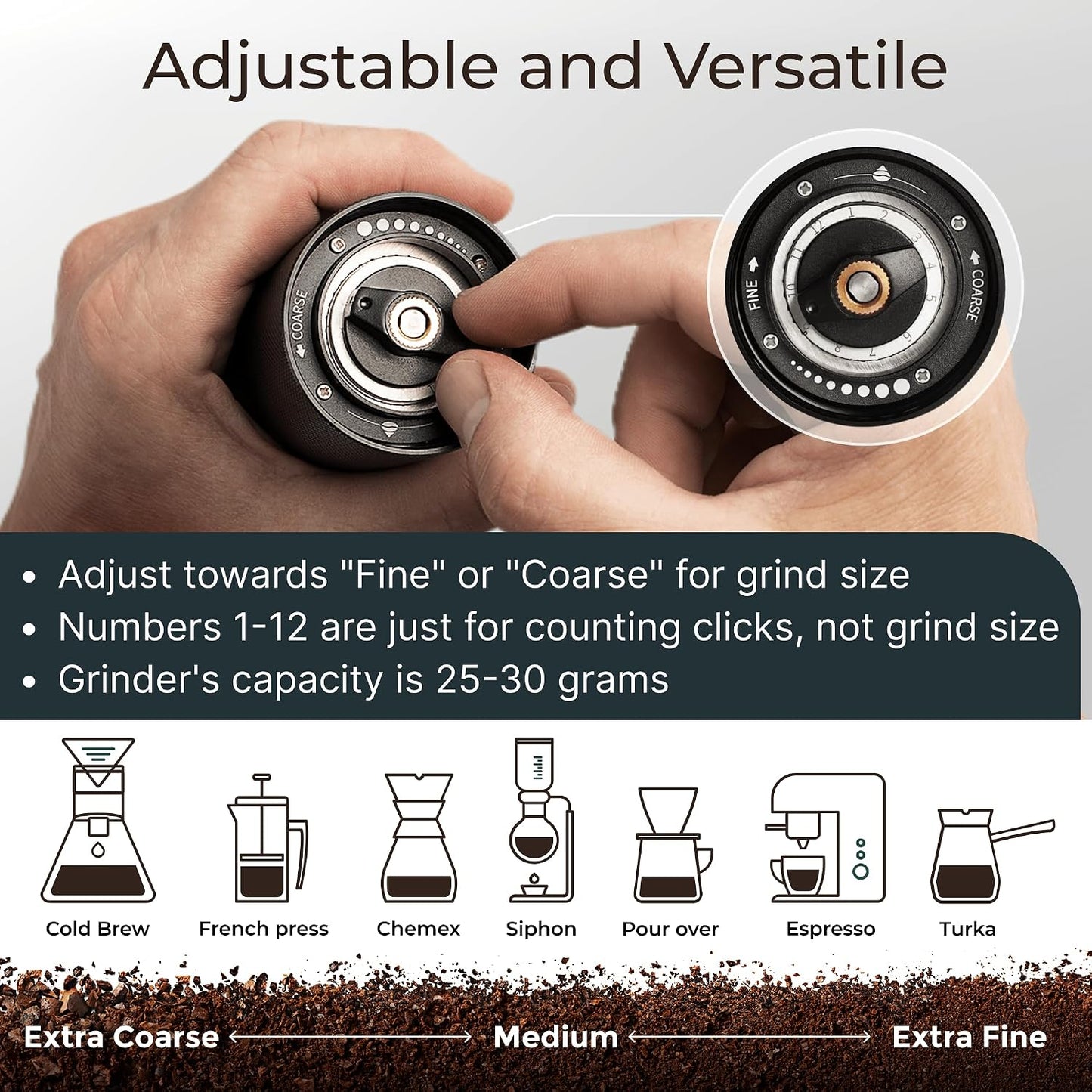 Premium Manual Coffee Grinder for Espresso, Pour Over &amp; French Press with Stainless Steel Conical Burr, Precision Adjustable Hand Grinder, Compact Travel Size - by Alpaca Ventures