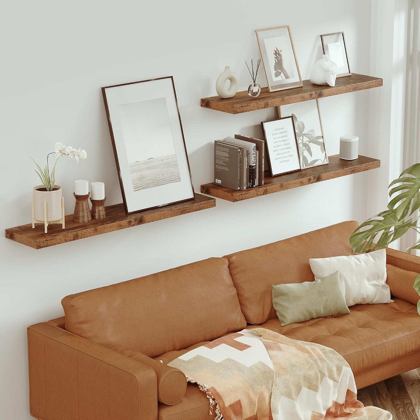 Vivelove Single Floating Shelves 48x10” Set of 1, Rustic Brown