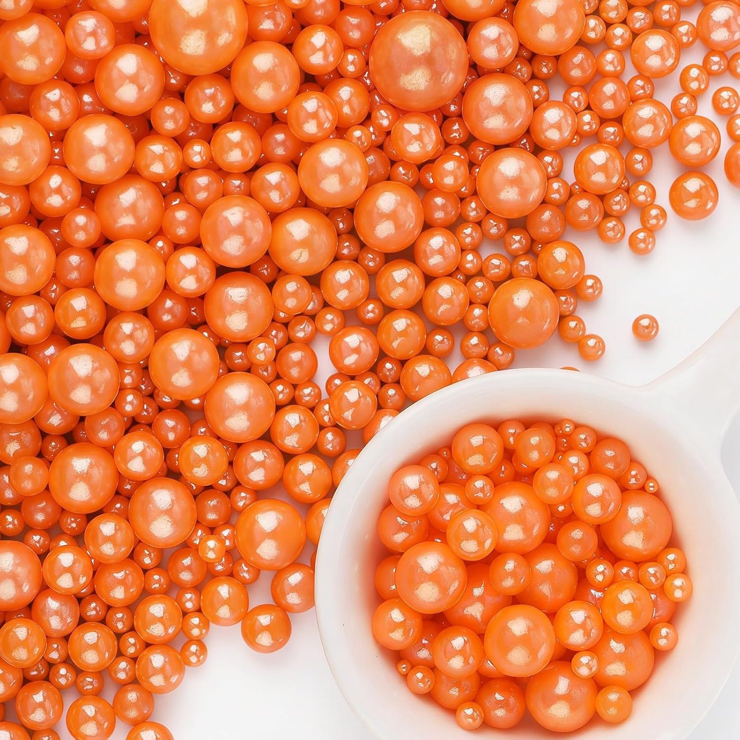 Orange Pearl Sprinkles for Cake Decorating, 6 Sizes Edible Pearls Sugar | 4.6oz Orange Sprinkles for Baking Cupcakes Cookies Ice Cream