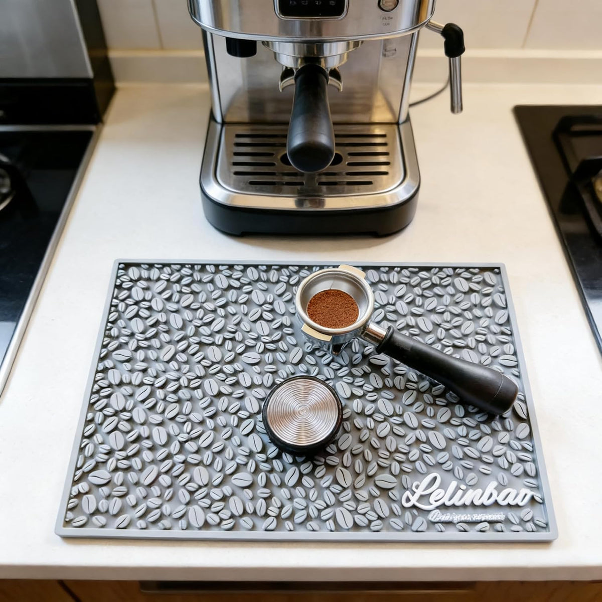 Coffee Machine Mat for Countertops, Waterproof Dish Drying Mat for Kitchen, Bars, Restaurant, 18X12in 1cm Thick Coffee Mat, Bar Decor, Espresso Mat, Non-Slip Drip Tray Mat(Gray,18"x12")