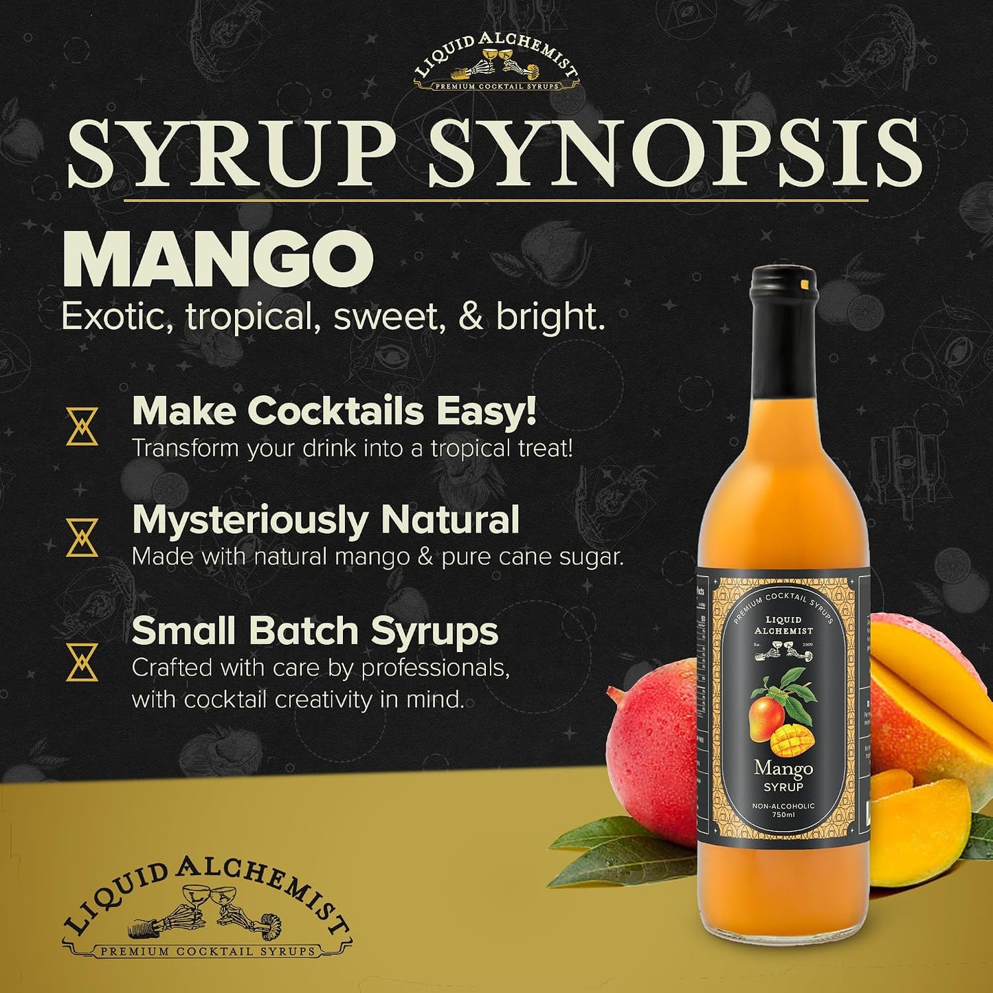 Liquid Alchemist Mango Syrup for Cocktails | Real Ingredients Make our Mango Syrup for Drinks the Perfect Margarita Mix | Small Batch, Non-GMO &amp; Vegan | 25.4 oz Drink Mixer, Pack of 1