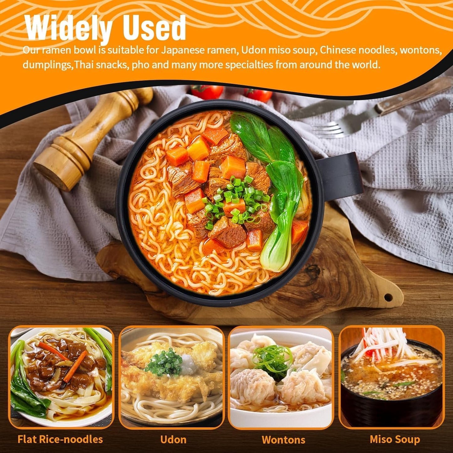 Microwave Bowl with Lids,Ramen Bowl,28oz Microwave Soup Mugs with Handles ,for Soup and Instant Noodles,Oatmeal, Gumbo, Salad, College Dorm Room Essentials for Girls for Boys Apartment Essentials