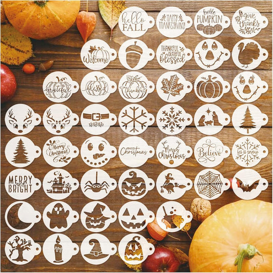 45Pieces Christmas Halloween Fall Thanksgiving Cookie Stencils Reusable Holiday DIY Baking Cake Templates Stencil for Food