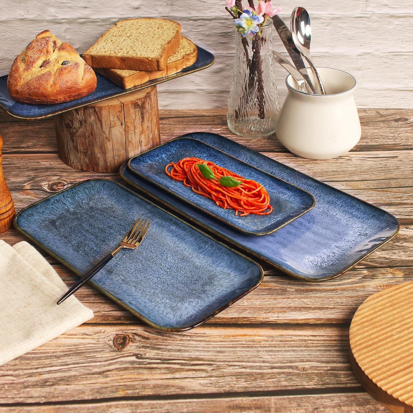 Porcelain Plate Set Large Serving Tray Set of 4, Reusable Serving Platters for Party Food, Cookie, Appetizer, Charcuterie, Snack, Dessert Display,Stackable Kitchen Dish 14.4 INCH