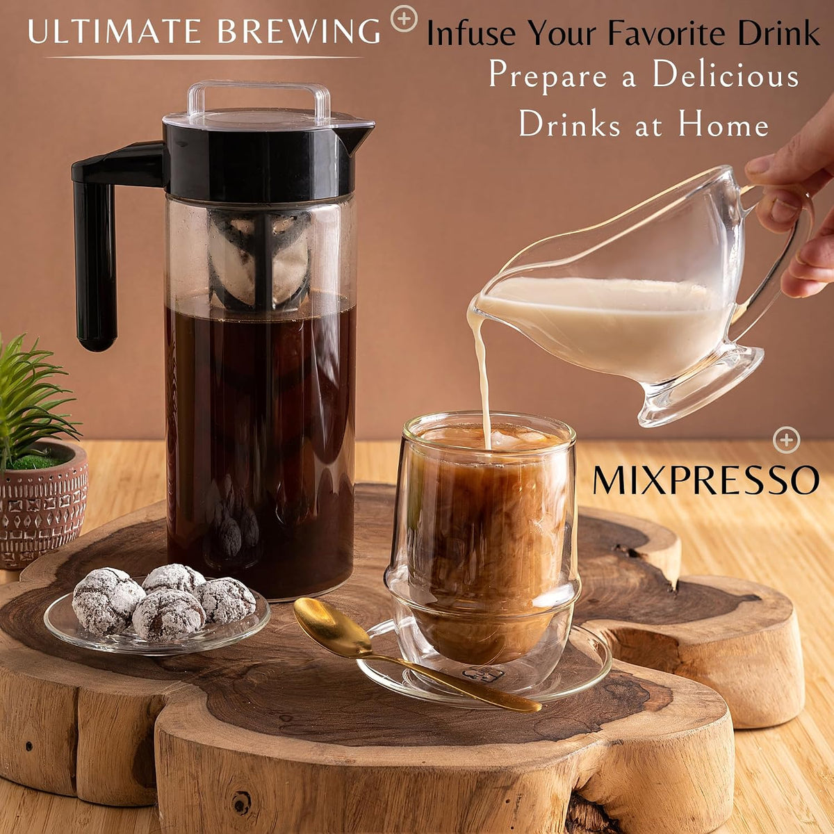 Mixpresso Cold Brew Coffee Maker, 44 Oz Glass Cold Brew Pitcher with Filter | Iced Coffee &amp; Tea Maker with Reusable Mesh Filter, Glass Pitcher for Loose Leaf Tea Easy to Clean and Designed for the Fridge