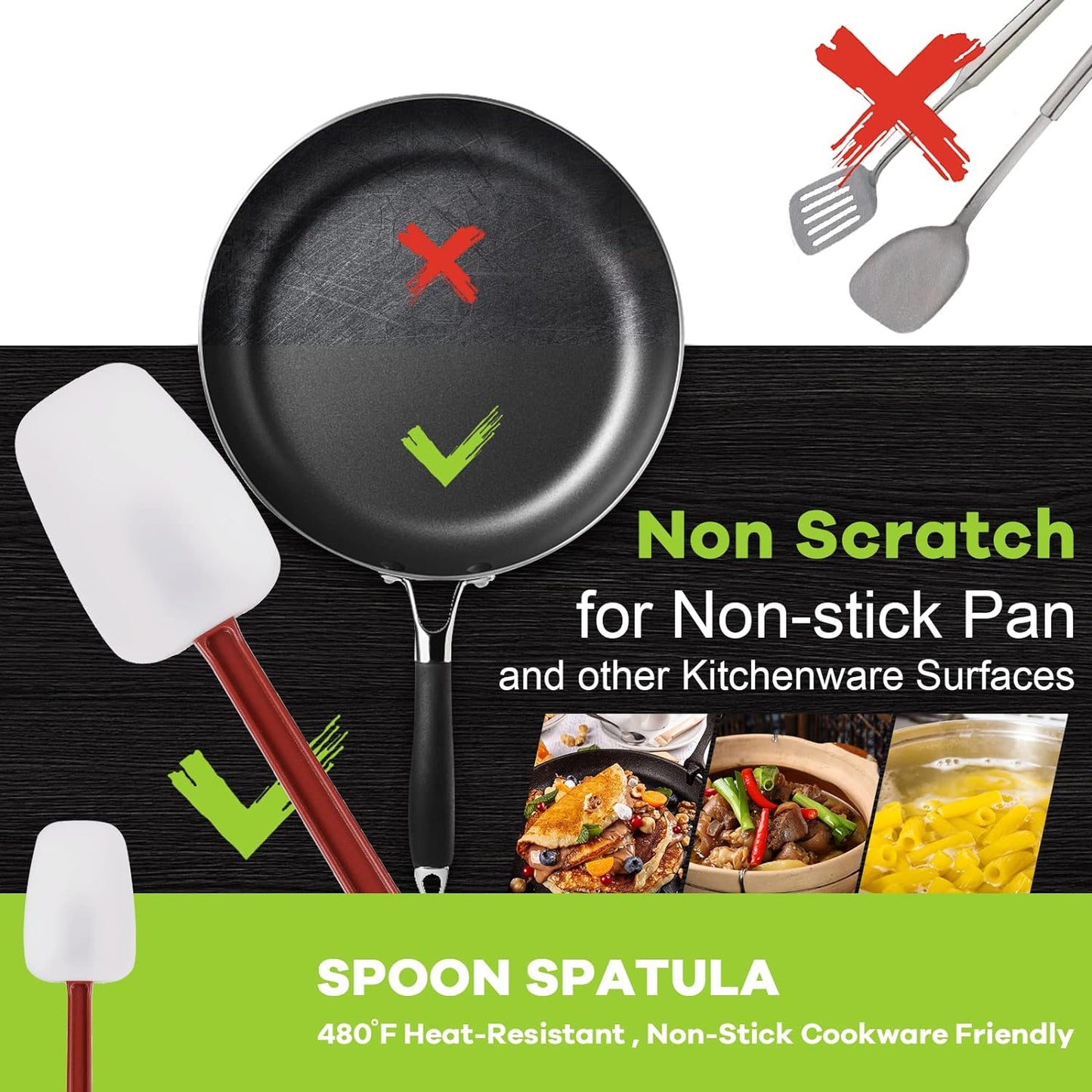 Silicone Rubber Spatula and Spoon Rubber Spatula Set of 3, High Heat Spatula Spoon, Commercial Spatula for Cooking, Commercial Rubber Spatula (3 Spoonula 16 Inches), White