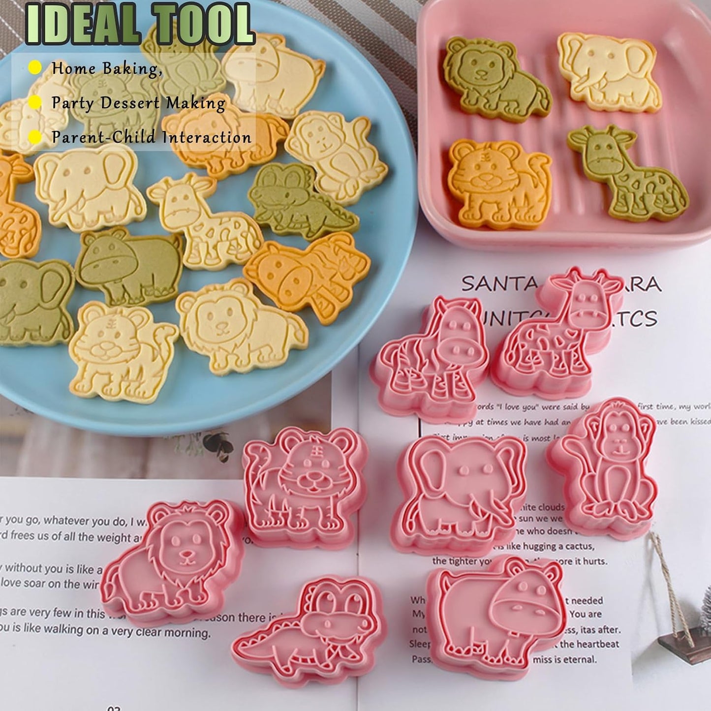 8 Pcs Animal Cookie Cutters Set Baking Molds 3D Animal Press type Cookie Cutter for Baking, Fondant, Cheese, and Pastries