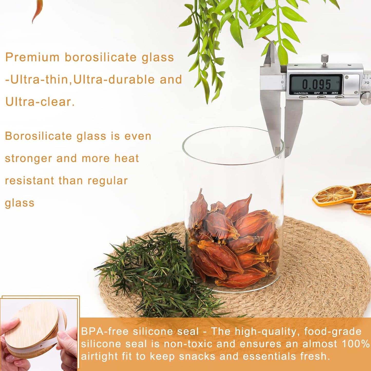 DHSBTLS 10 Pack 14 oz Glass Jars with Airtight Bamboo Lids for Kitchen