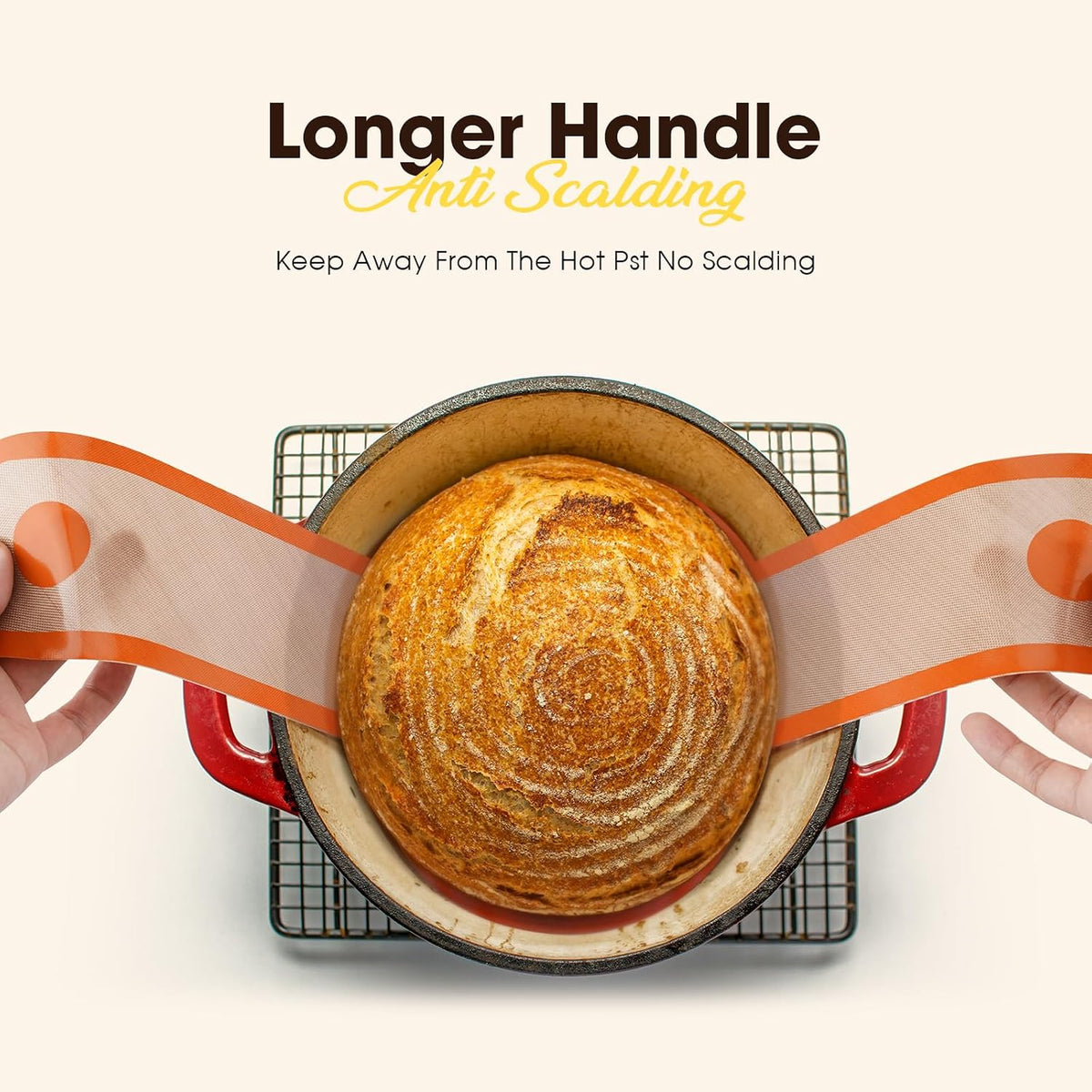 Dizywiee Silicone Bread Sling for Dutch Oven, 3-Pack Non-Stick &amp; Easy to Clean Bread Baking Mat Set, Reusable Bread Sling with Long Handle to Transfer Sourdough, 01.3Pack Black+Orange+Red