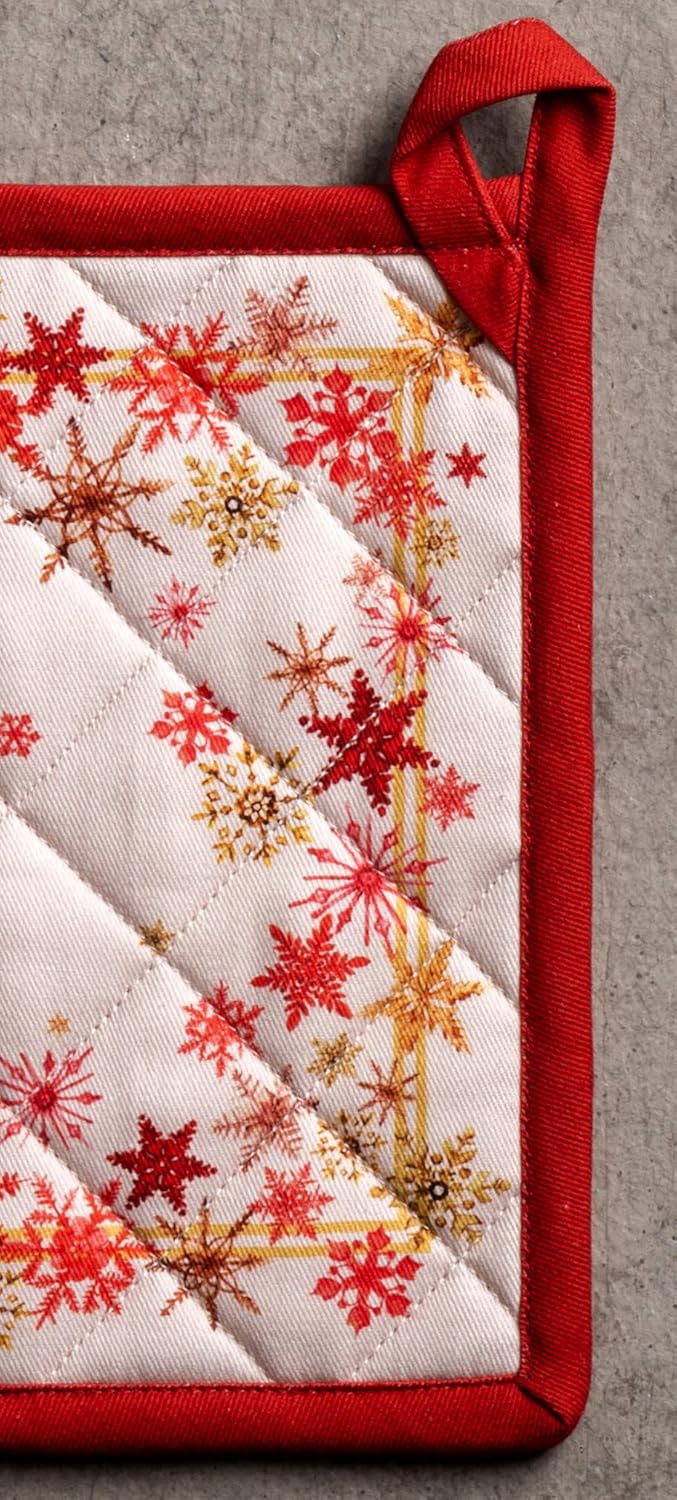 Maison d' Hermine Pot Holders Set 100% Cotton Heat Resistant Potholders 8" x 8" Hot Pads with Loop BBQ, Cooking, Baking, Grilling, Kitchen, Handling Hot Pans (Pack of 2, Crystal Star)