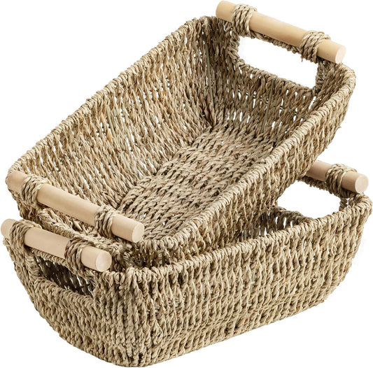 StorageWorks Small Wicker Baskets for Organizing, Seagrass Baskets, 2 Pack