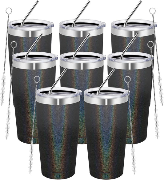 MEWAY 20oz Tumbler 8 Pack Double Wall Vacuum Insulated Travel Glitter Mug Bulk, Stainless Steel Tumblers with Lid and Straw,