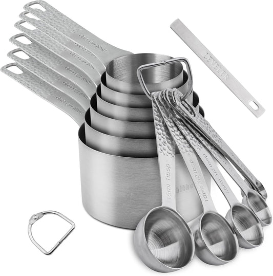 Measuring Cups and Spoons Set 14, 18/8 Stainless Steel Measuring Cups and Spoons Set for Baking & Kitchen, Metric & US Metal