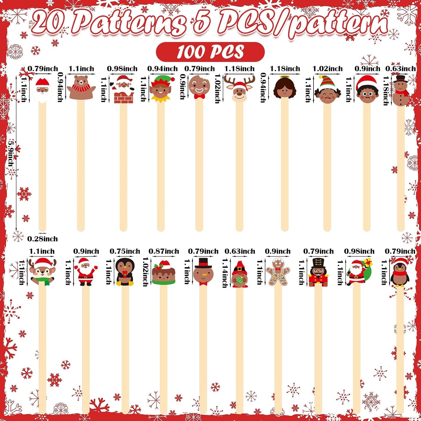 Mifoci 100 Pcs African American Christmas Wooden Coffee Stir Sticks 5.9''