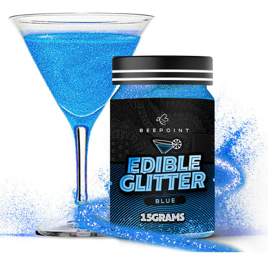 BeePoint Blue Edible Glitter for Drinks 15g - Food Grade, Vibrant Color Shimmer Powdered Dust for Drinks, Cocktails, Cake