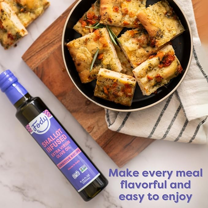 Fody Foods Shallot Infused Extra Virgin Olive Oil, 8.45 Oz, Low FODMAP Certified, Gut & IBS Friendly, Cold-Pressed, Vegan, Non-GMO, Gluten Free, Made in Italy