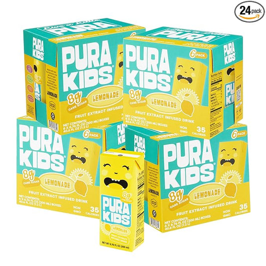 PURA Kids Box | Lemonade Fruit extract infused Drink for kids | 8g Pure Cane Sugar | Non-GMO | Vegan, No Artificial