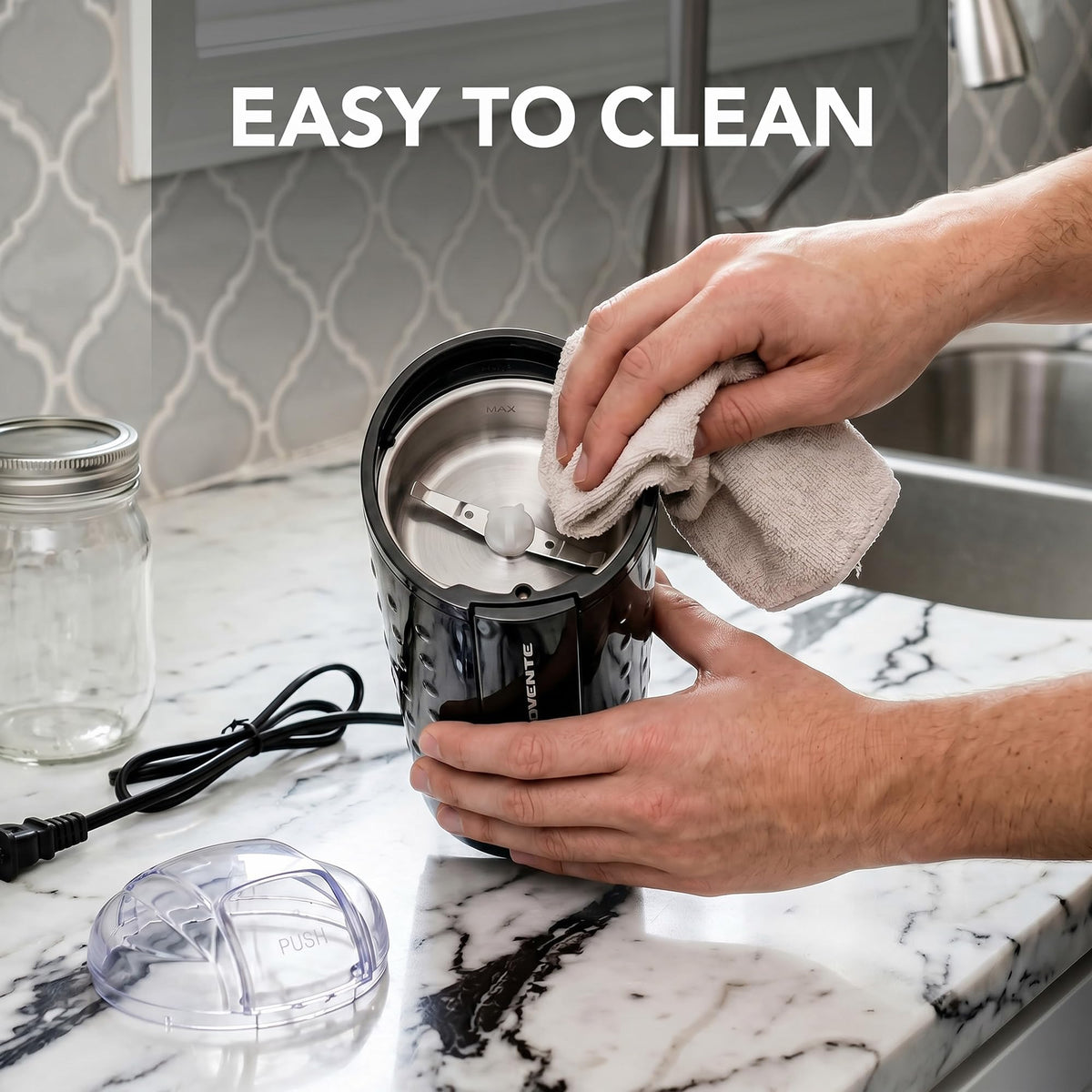 OVENTE Electric Coffee Grinder with One Touch Push-Button, Black CG225B