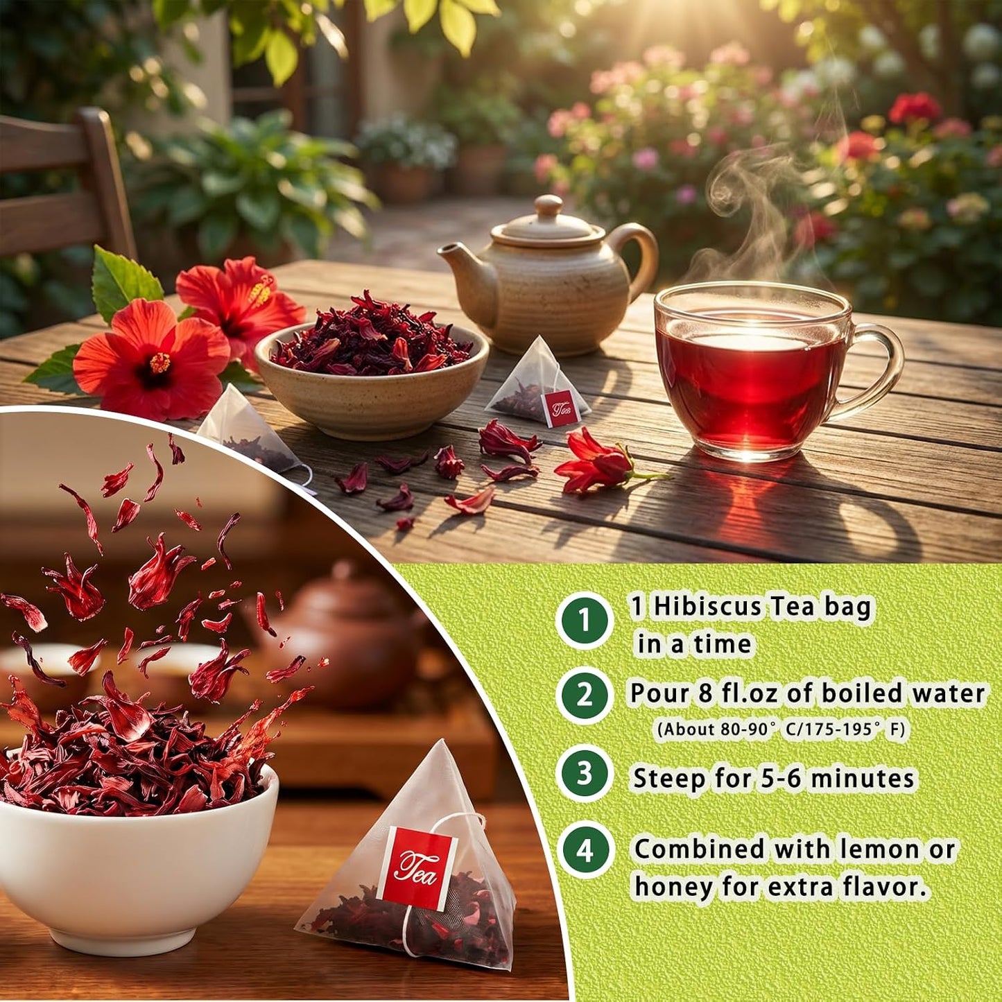 Samcci Hibiscus Tea Bags, 50 Count, Pure Dried Flor De Jamaica Flower | Hot &amp; Iced Tea, Rich in Antioxidants, Supports Digestion, 100% Natural Dried Flowers, Non-GMO, Caffeine-Free