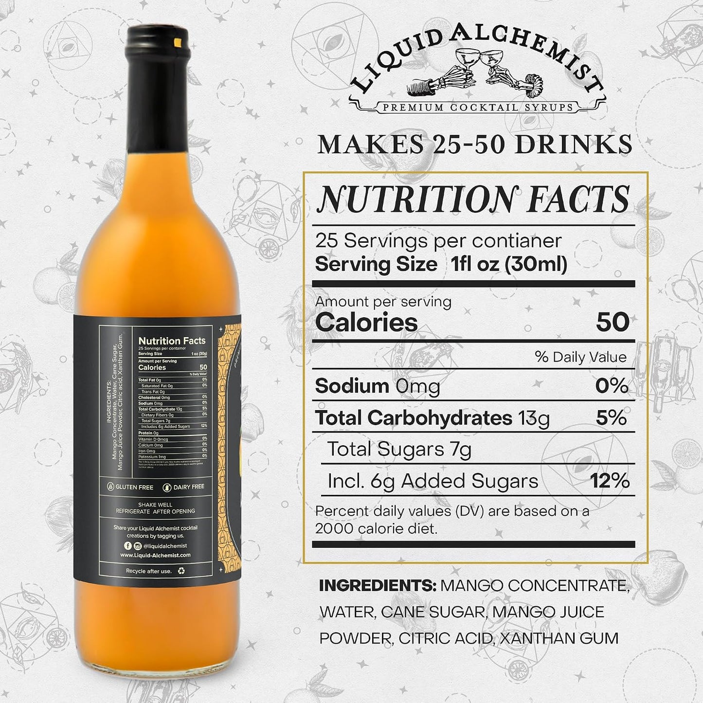 Liquid Alchemist Mango Syrup for Cocktails | Real Ingredients Make our Mango Syrup for Drinks the Perfect Margarita Mix | Small Batch, Non-GMO &amp; Vegan | 25.4 oz Drink Mixer, Pack of 1