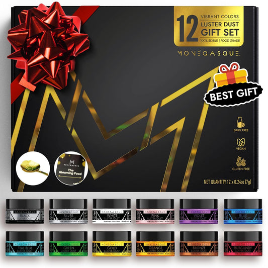 MONÉGASQUE Luster Dust Edible Glitter for Drinks 12 Pcs Set – Best Gift Idea for Bakers – Bakers Gift Set for Cake
