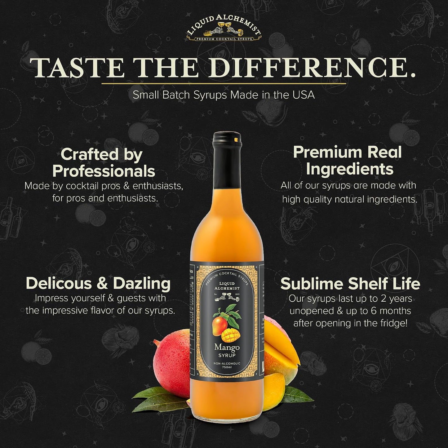 Liquid Alchemist Mango Syrup for Cocktails | Real Ingredients Make our Mango Syrup for Drinks the Perfect Margarita Mix | Small Batch, Non-GMO &amp; Vegan | 25.4 oz Drink Mixer, Pack of 1