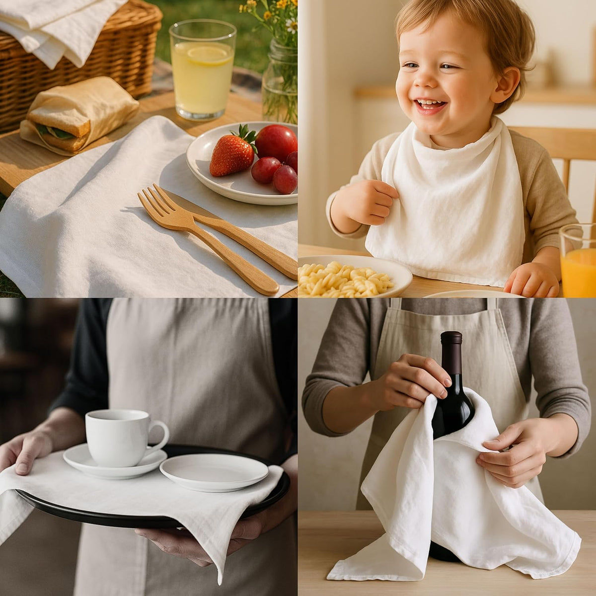 Thick Cotton Napkins – Flour Sack Napkin for Kitchen, Set of 6 (18"x18"), 100% Cotton, Highly Absorbent Hand Towels, Reusable Baking Cloths for Bread Proofing, Pastry & Tea Towels – White