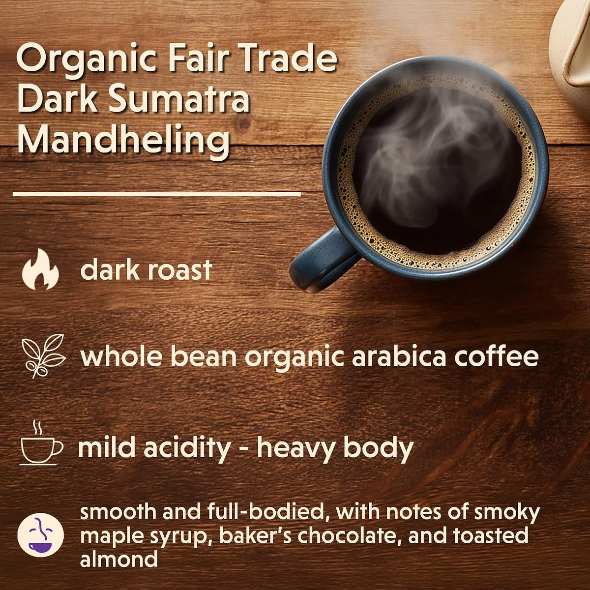 Coffee Bean Direct Organic Fair Trade Dark Sumatra Mandheling, 2.5lb Bag | Whole Bean, Dark Roast, Single Origin Arabica Coffee Beans