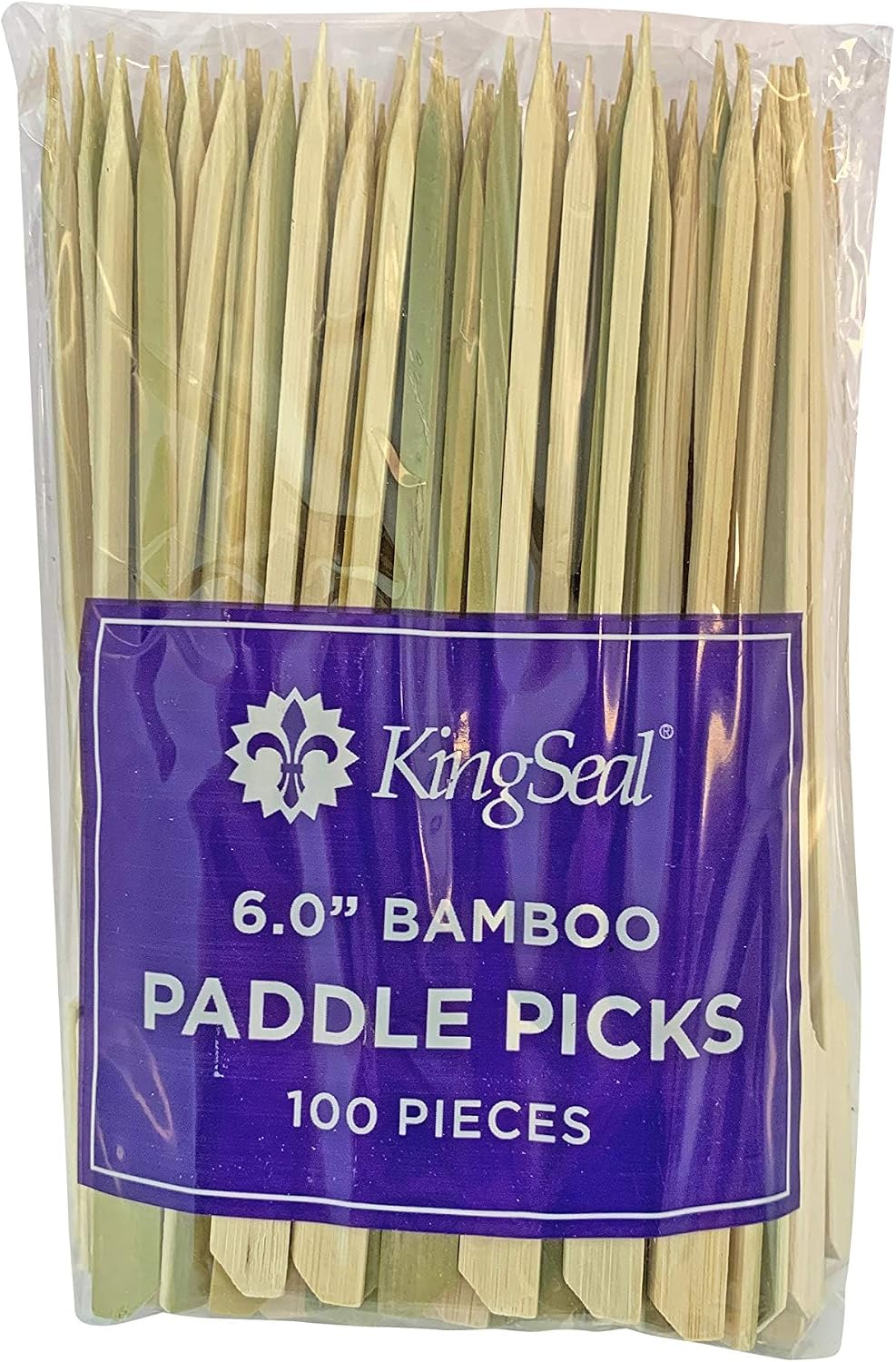 1000 Count | KingSeal Natural Green Bamboo Wood Paddle Picks, Skewers for Appetizers and Cocktails, 6 Inches, Bulk Pack - 10 Packs of 100