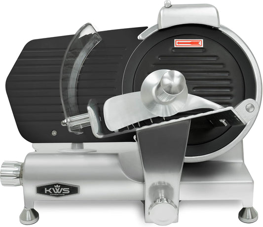 KWS MS-10ET All Metal 320W Electric Meat Slicer 10-Inch with Non-sticky Teflon Blade & Extended Back Space, Frozen