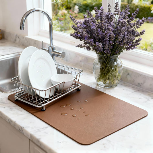Dish Drying Mat Super Absorbent – 16" x 18" Coffee Mat for Countertops – Non-Slip Drying Mat for Kitchen Counter – Easy to