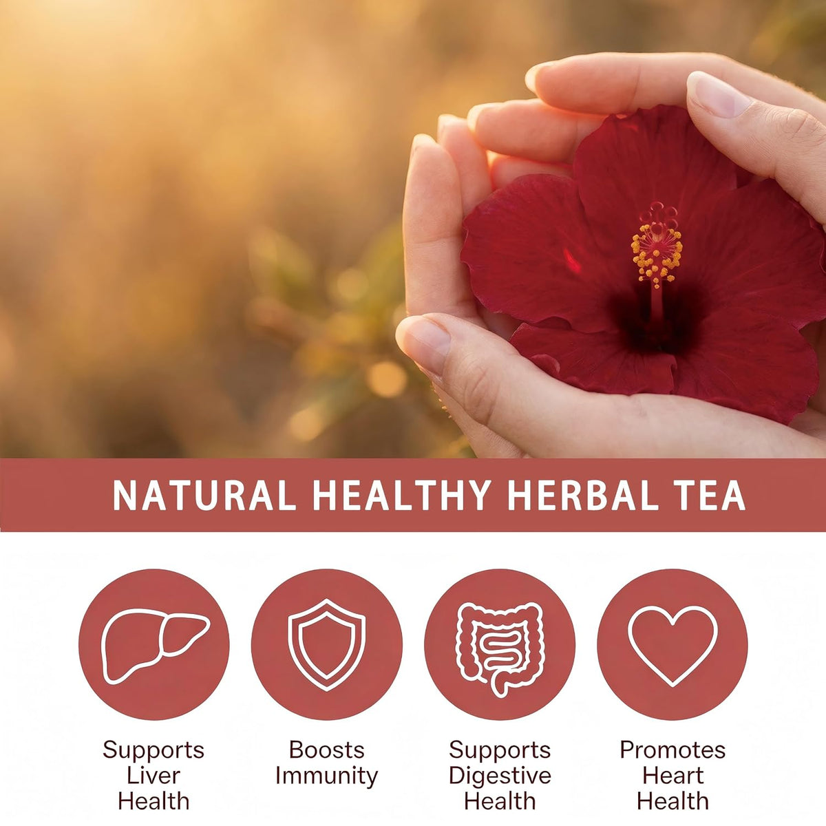 Samcci Hibiscus Tea Bags, 50 Count, Pure Dried Flor De Jamaica Flower | Hot &amp; Iced Tea, Rich in Antioxidants, Supports Digestion, 100% Natural Dried Flowers, Non-GMO, Caffeine-Free