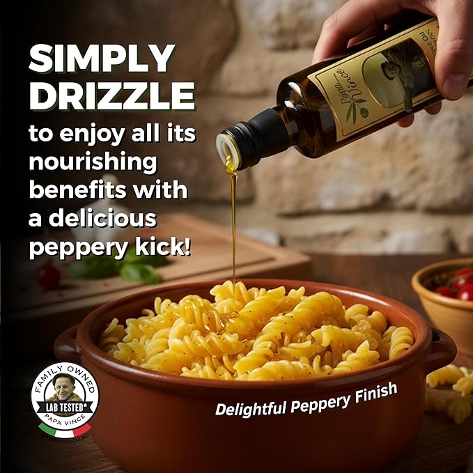 Papa Vince Olive Oil Extra Virgin - First Cold Press Family Harvest 2024/25, Polyphenol Rich, Subtle Peppery Finish, Unrefined, High in Monounsaturated Fat, No Pesticides, No GMO, Sicily, Italy