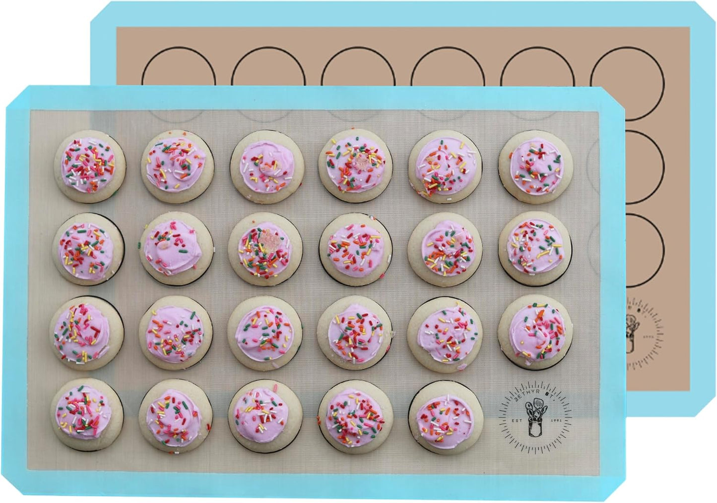 Macaron Baking Mat Silicone Non Stick, Full Sheet Reusable Pack of 2 Blue | Non-Stick Macaron Mat for Perfect Baking, Dishwasher &amp; Oven Safe, For Macarons, Cookies, Bread and More, 16x24” (40x60cm)