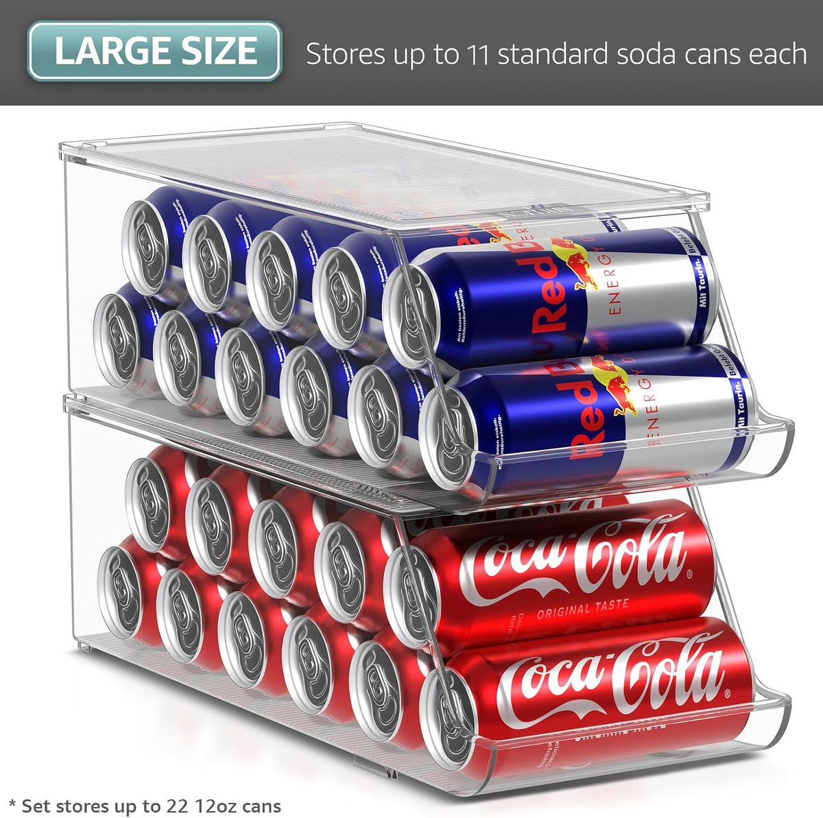 Sorbus Clear Skinny Can Organizer for Fridge, Stackable with Lids (2 Pack)