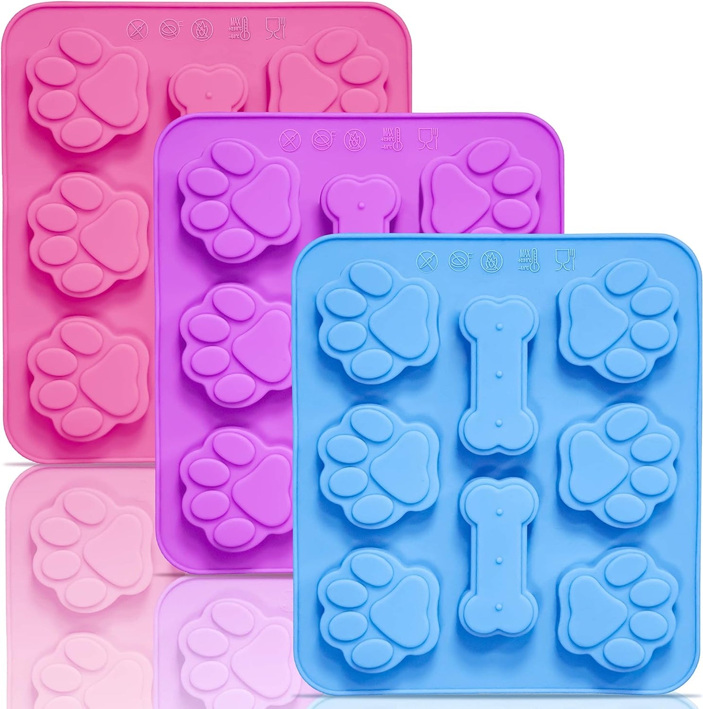 Anaeat 3 Pack Silicone Molds with Puppy Dog Paw and Bone Shaped 2 in 1, Reusable Non-Stick Ice Cube 