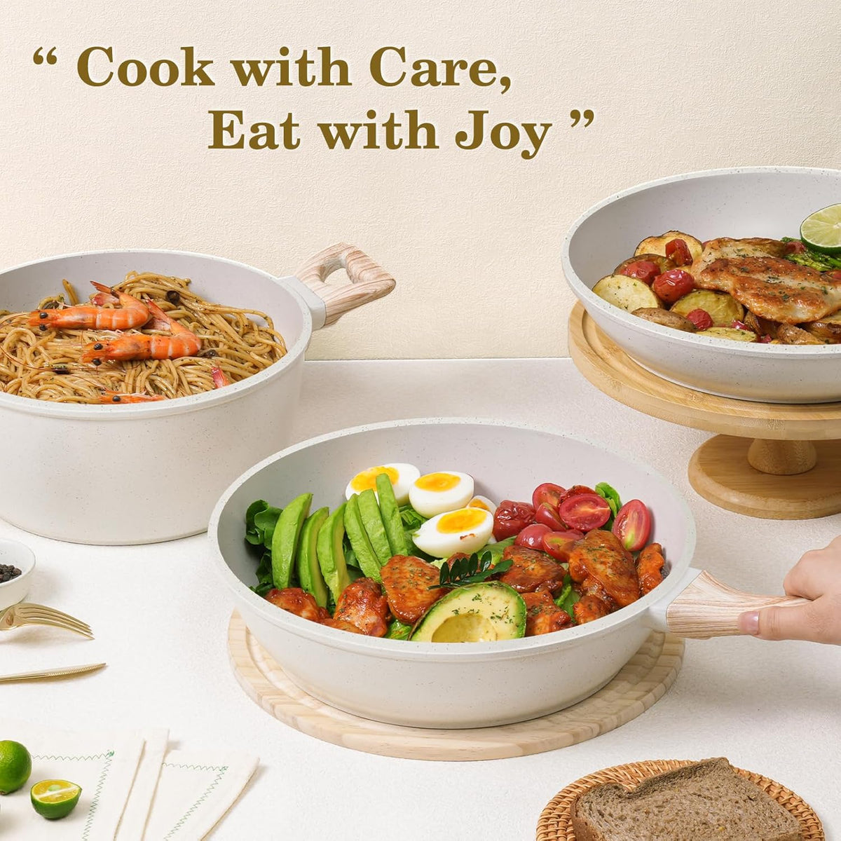 17 Pcs Pots and Pans Set Non stick，Cookware Sets White Granite Induction Cookware, Non-toxic Healthy Non Stick Kitchen Cooking Set with Frying Pans Set, Saucepans (PFAS, PFOA, PFOS Free) White