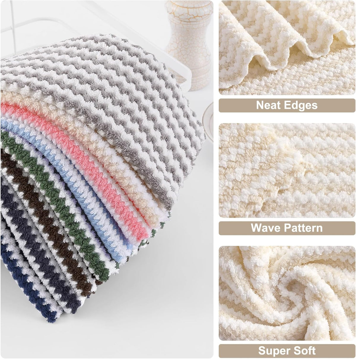 Homaxy 12 Pack Coral Velvet Dish Cloths, 7 x 9 inches, Beige | Ultra Soft and Absorbent Dish Towels, Reusable Fast Drying Microfiber Cleaning Cloth, No-lint