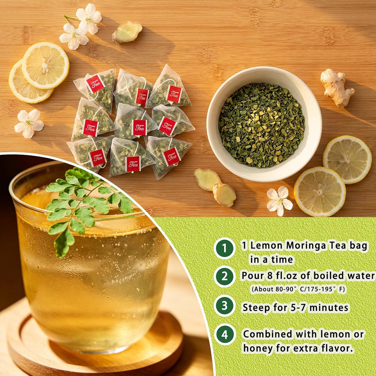 Samcci Moringa Tea, 50 Tea Bags, Pure Moringa Leaves from India