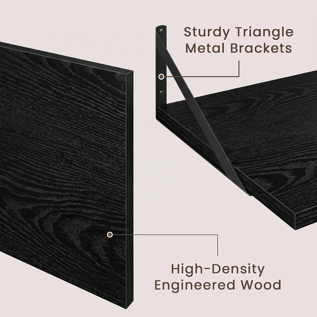 Dreamland Wall Mounted Floating Shelves Set of 2, 36x12, Black