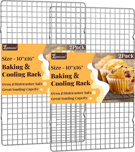 Cooling Racks for Cooking and Baking - 2 PCS 10" x 16" Grid Wire Baking Rack for Oven Cooking