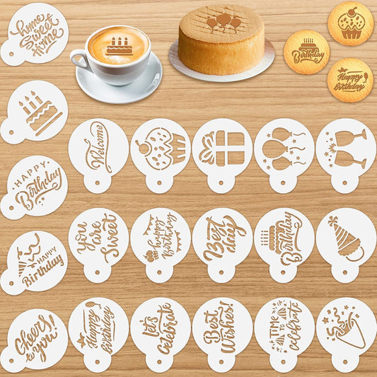 20 Pieces Birthday Cookie Stencil Templates Decoration Cookie Stencil for Birthday Coffee Cake Templates Reusable Painting