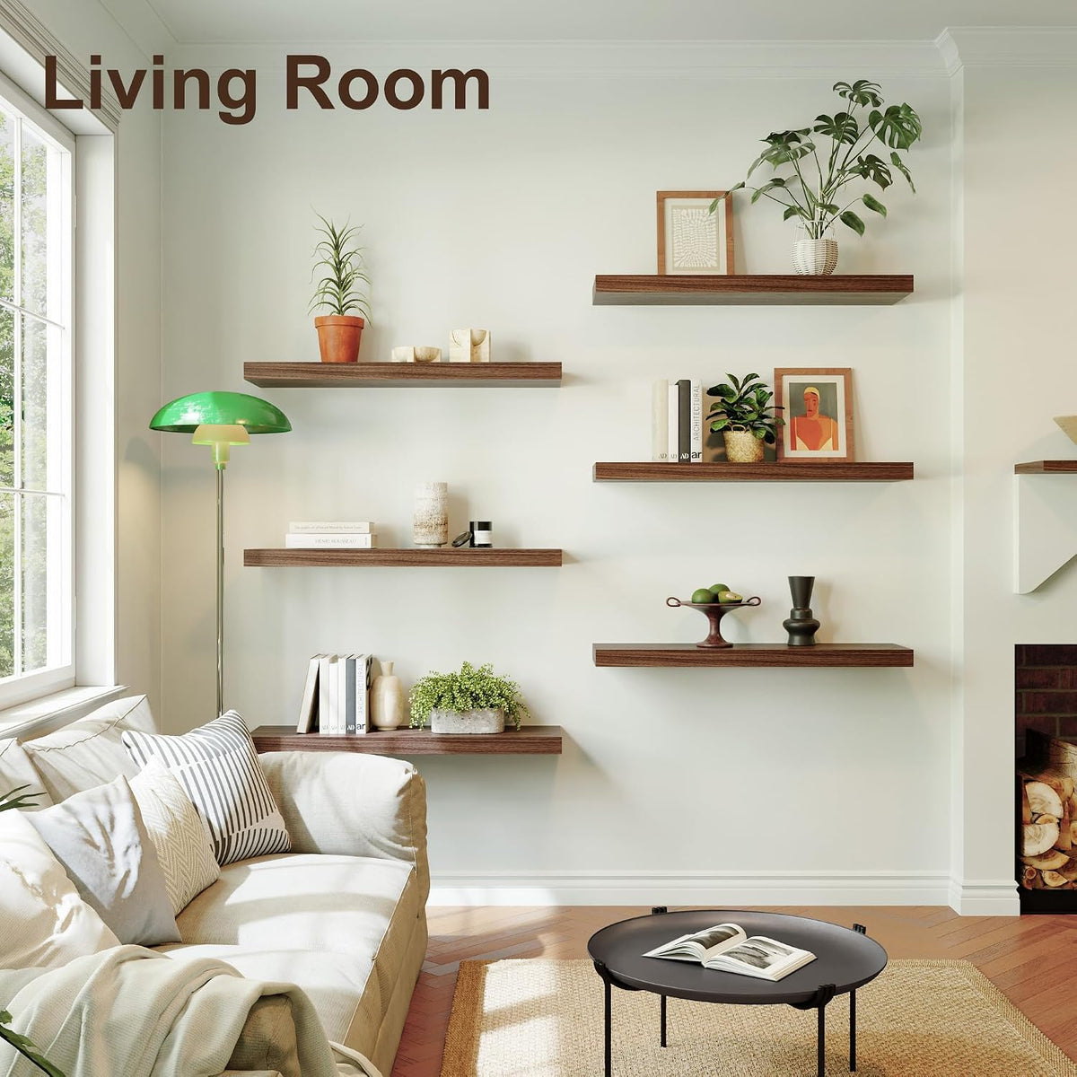 Floating Shelf, Set of 1 Wall Shelf, 36 in W x 12.75 in D x 2 in H Wooden Floating Wall Shelf with Invisible Brackets for Living Room/Bedroom/Bathroom/Kitchen Storage and Decor, Walnut