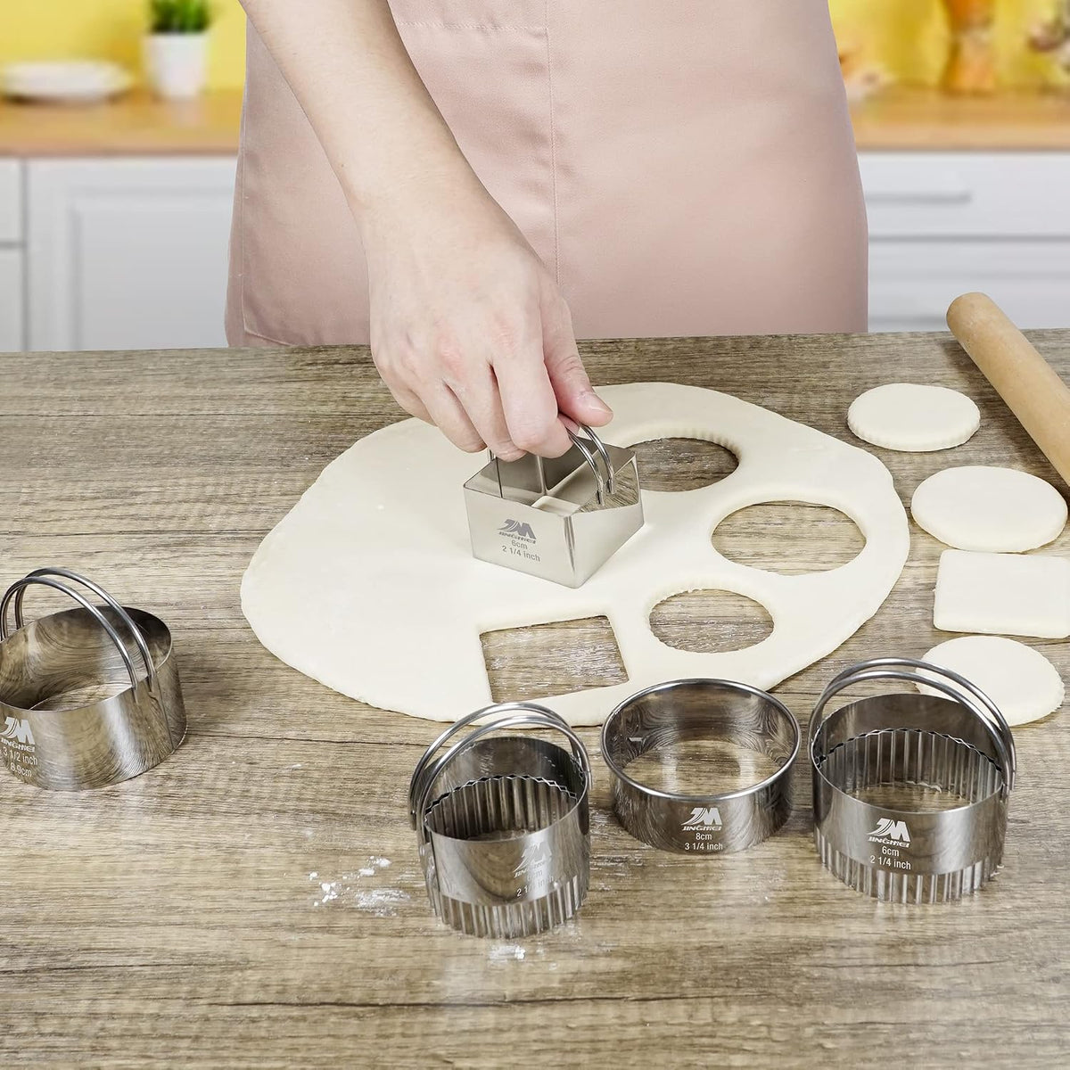 Square Biscuit Cutter Set 1.75inch 2inch 2.25inch 2.75inch 3.25inch, Stainless Steel Cookies Cutter with Handle, Professional Baking Dough Tools,5pcs set GIFT PACKAGE