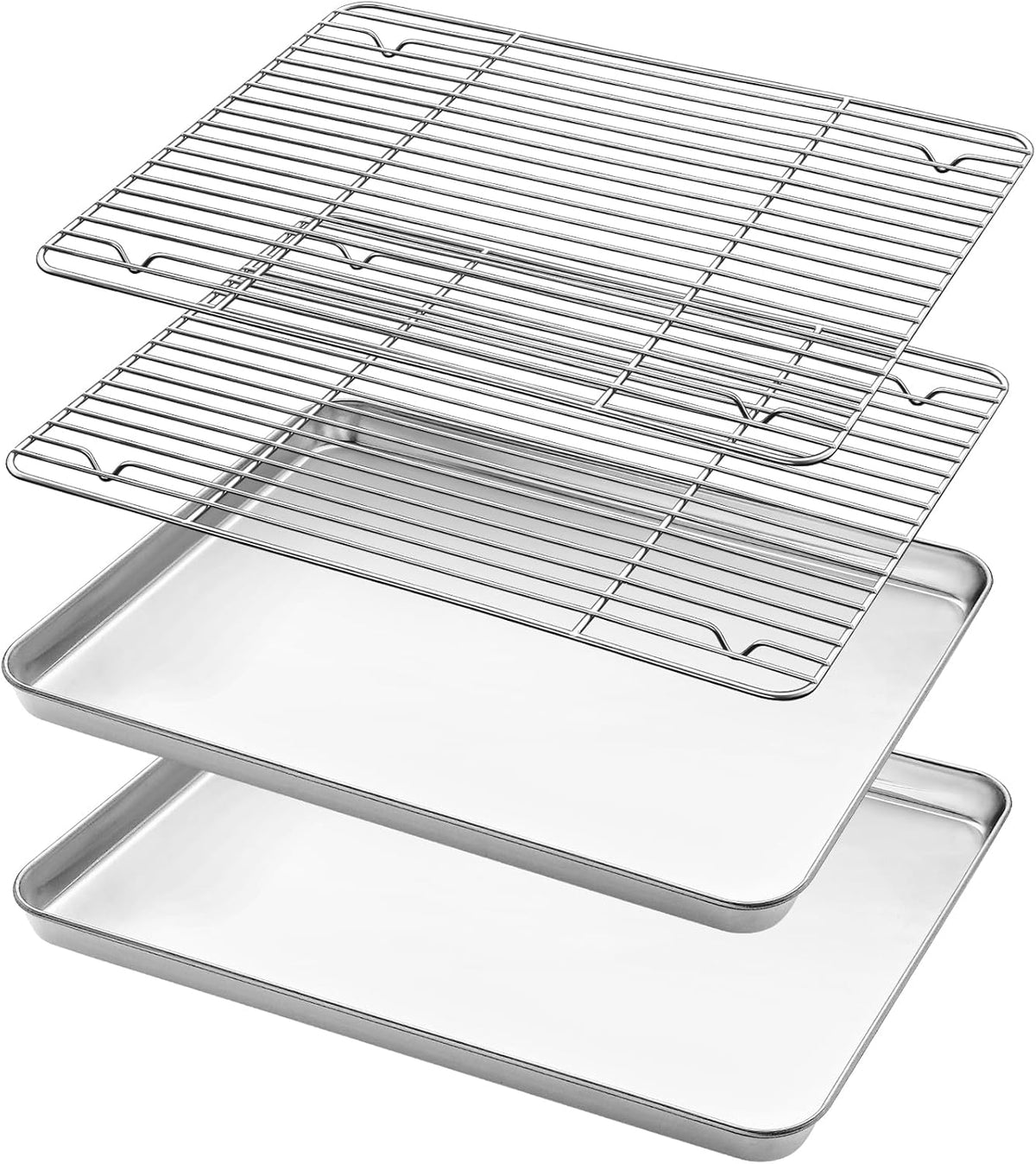 Baking Sheet with Cooling Rack, HKJ Chef 2 Baking Sheets + 2 Baking Racks | Stainless Steel Cookie Sheet with Cooling Rack, Baking Pans for Oven, 12.5x10x1 Inches Nonstick Baking Tray, Warp Resistant