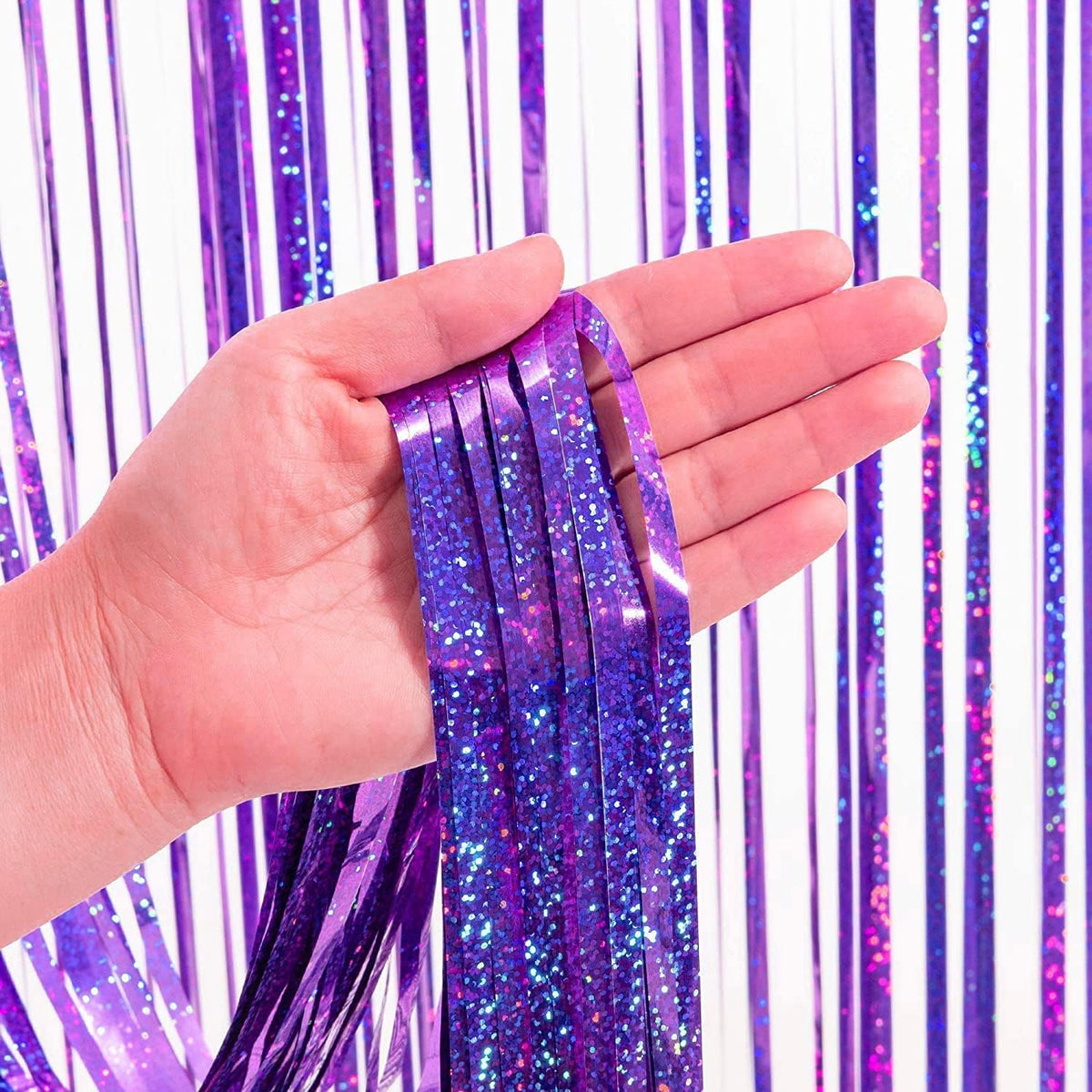 BRAVESHINE Party Streamers Backdrop | Tinsel Foil Fringe Curtains | 1 Purple 1 Pink | 3.2x8.2ft | for Valentines/Hunters/Girls/Women/Birthday/Engagement/Bridal Shower/Bachelorette Decorations