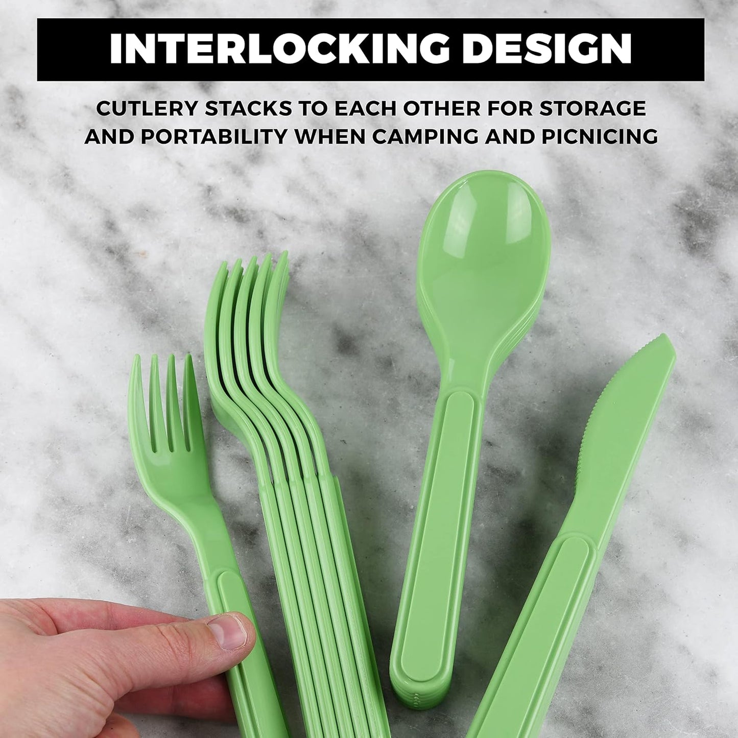 Tribello Camping Picnic Dishes Set with Case, 32 Plastic Reusable Cutlery - BPA Free, Microwave / Dishwasher Safe