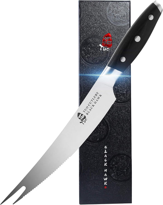 TUO Carving Knives & Forks - Barbecue knives 8'' - Meat Cutting Fork-Shaped Tip Utility bbq Knives - German X50CrMoV15 Steel