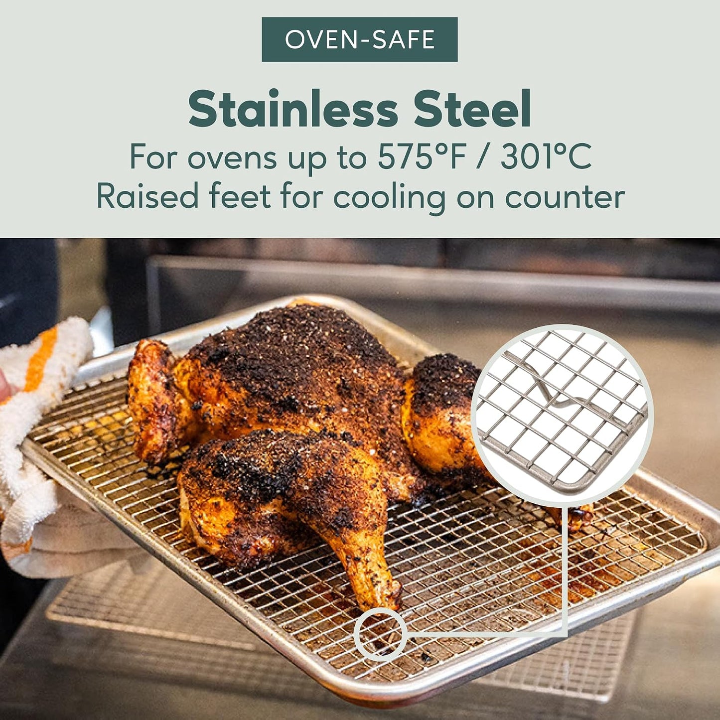 Cooling &amp; Baking Rack Set - Sheet Pan - 10'' x 14.7" | 100% Stainless Steel, Oven-Safe, Dishwasher-Safe, Heavy Duty Tight-Wire, Set of 2, Half Sheet Pan Cooling Racks, Easy Clean