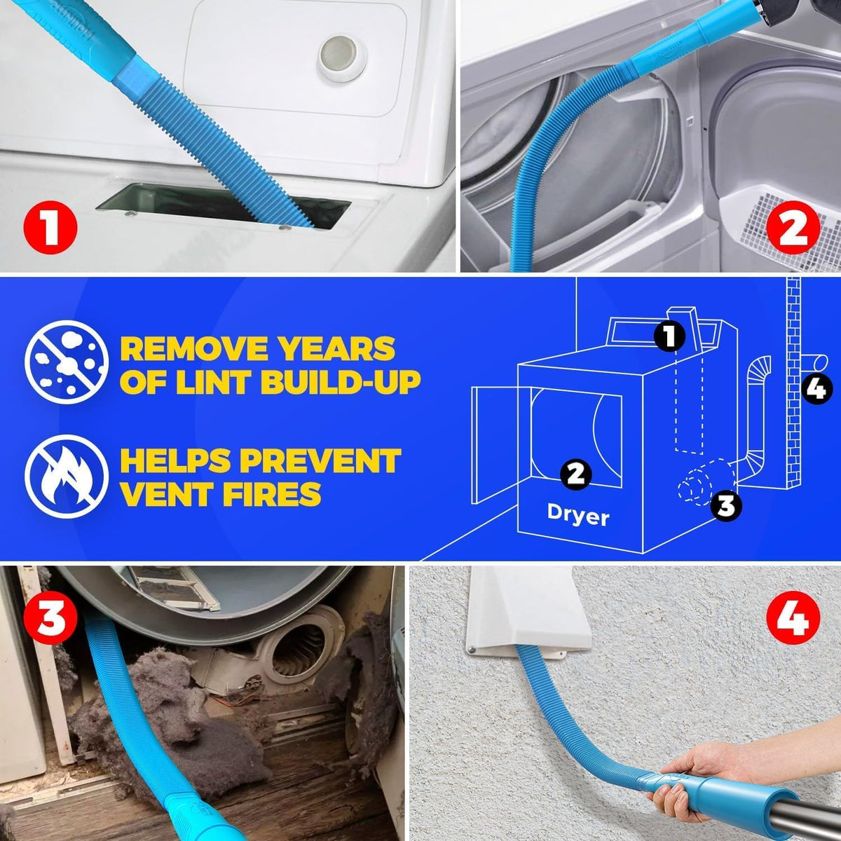 Holikme 30FT Dryer Vent Cleaner Kit 15Pcs - Lint Remover Brush Vacuum Tools